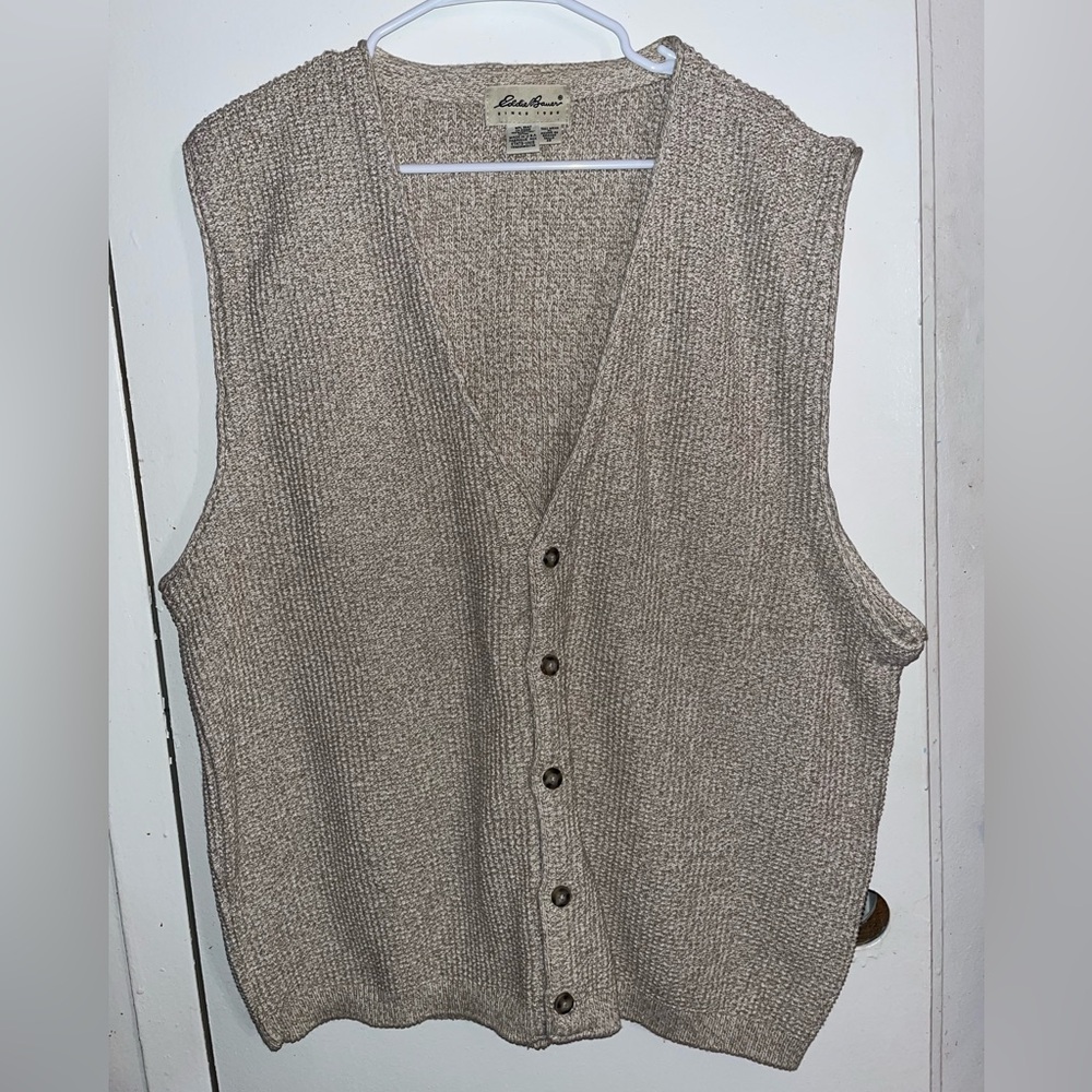 NEW Vtg 90s Eddie Bauer Sweater Vest Cardigan Beige Chunky Knit Made In USA XL